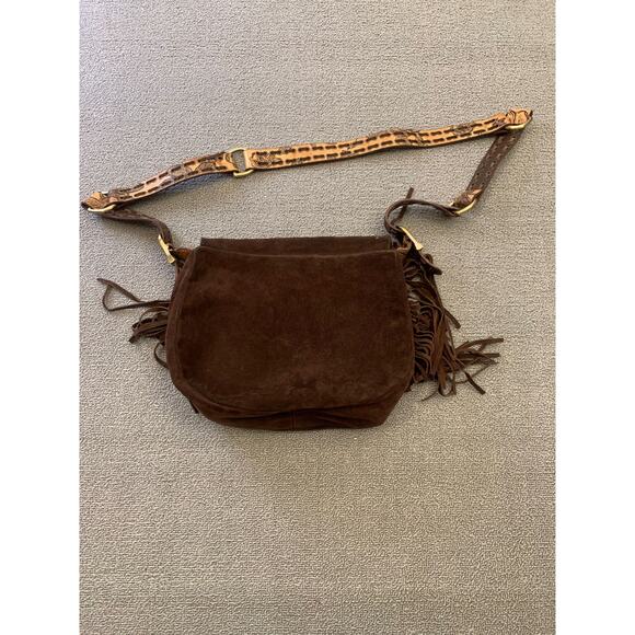 Isabella Fiore Women One Size Brown Suede Fringe Messenger Bag Floral - Picture 8 of 9